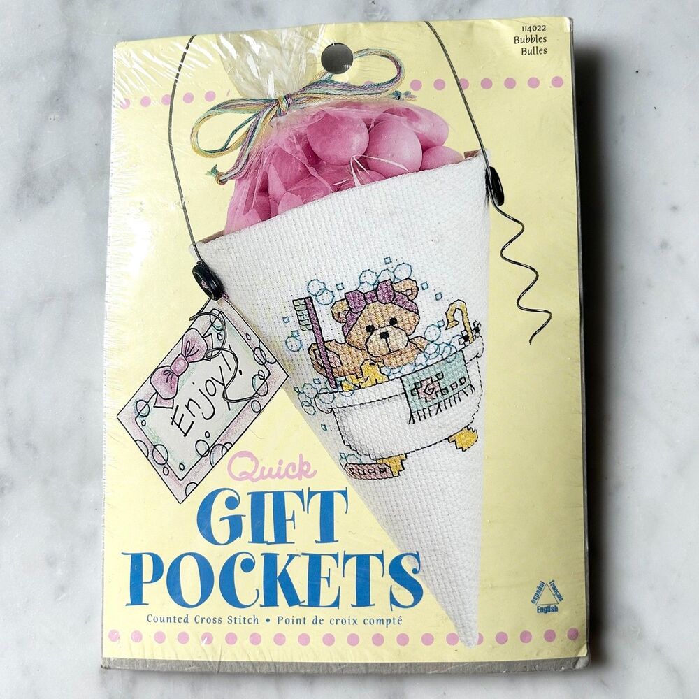 Janlynn Quick Gift Pockets Teddy Bear Bubble Bath Counted Cross Stitch Kit